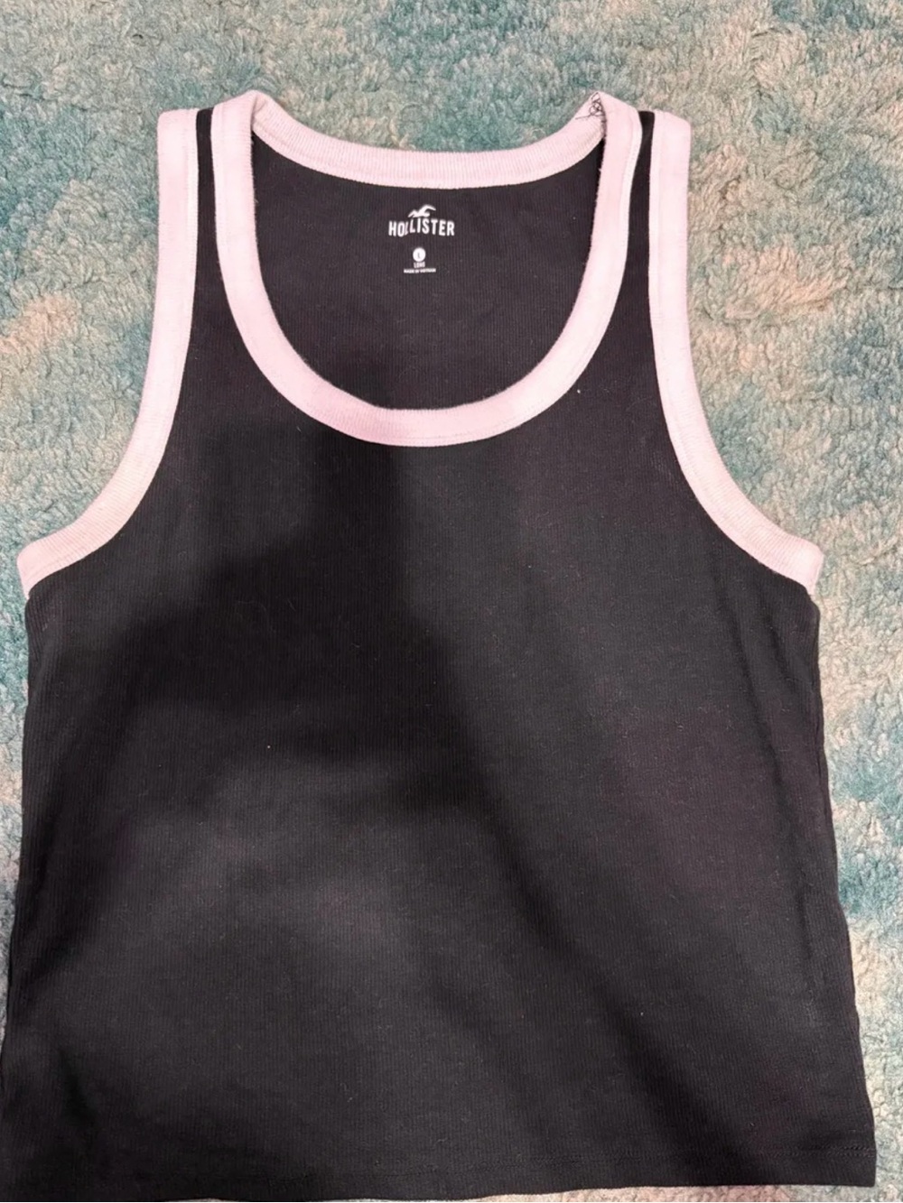 Hollister Black Ribbed Tank with Light Pink Trim